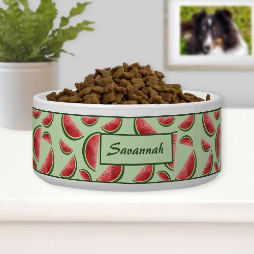 Watermelon Fruit Pattern On Green With Custom Name Bowl