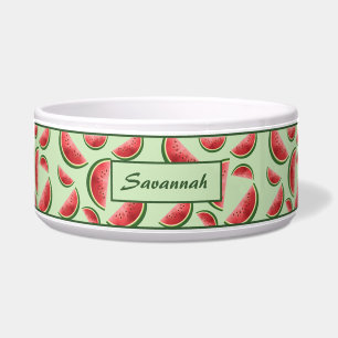 Watermelon Fruit Pattern On Green With Custom Name Bowl