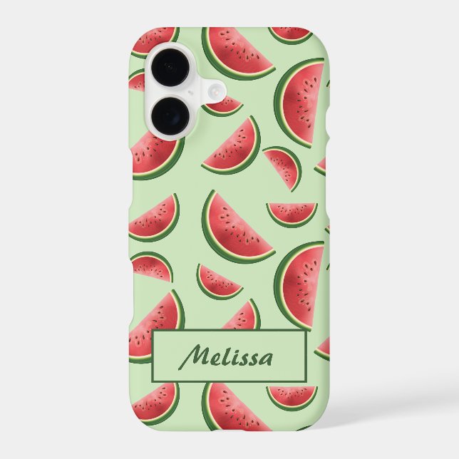 Watermelon Fruit Pattern On Green With Custom Name Case-Mate iPhone Case (Back)