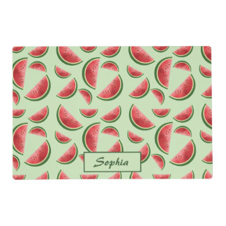 Watermelon Fruit Pattern On Green With Custom Name Placemat