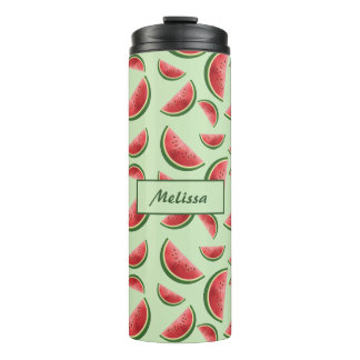 Watermelon Fruit Pattern On Green With Custom Name Thermal Tumbler