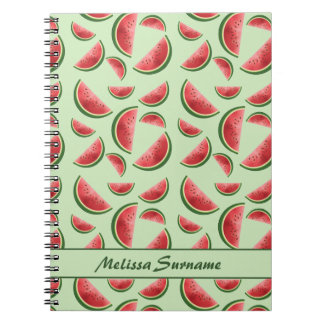 Watermelon Fruit Pattern On Green With Custom Text Notebook