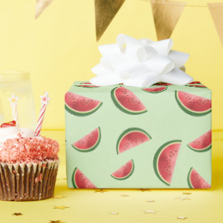 Watermelon Fruit Pattern On Green Wrapping Paper