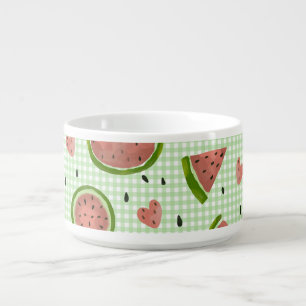 Watermelon Fruit Seamless Pattern on Green Gingham Bowl