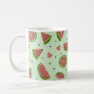 Watermelon Fruit Seamless Pattern on Green Gingham Coffee Mug