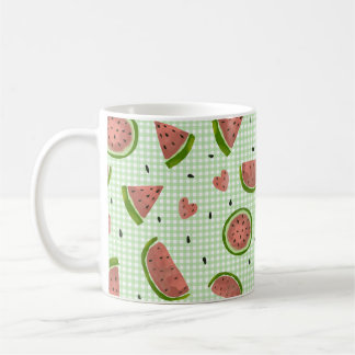 Watermelon Fruit Seamless Pattern on Green Gingham Coffee Mug