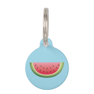 Watermelon Fruit Slice On Blue With Dog's Info Pet Tag