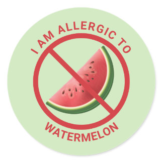 Watermelon Fruit Slice On Green Allergy Awareness Classic Round Sticker