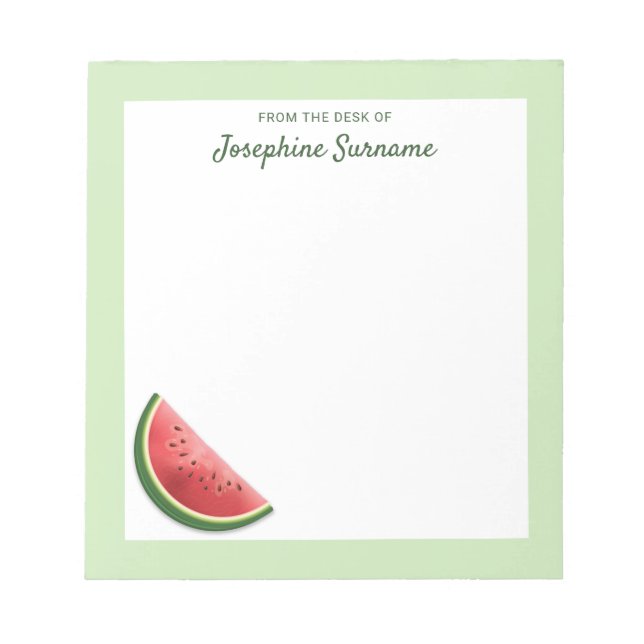 Watermelon Fruit Slice On Green With Custom Text Notepad (Front)