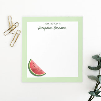 Watermelon Fruit Slice On Green With Custom Text Notepad