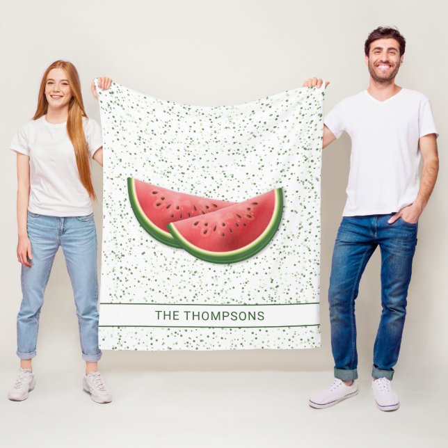 Watermelon Fruit Slices And Green Dots With Text Fleece Blanket (In Situ)