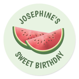 Watermelon Fruit Slices On Green And Text Birthday Classic Round Sticker