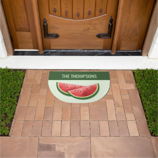 Watermelon Fruit Slices On Green With Custom Name Doormat