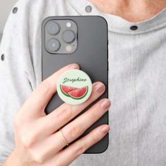 Watermelon Fruit Slices On Green With Custom Name PopSocket