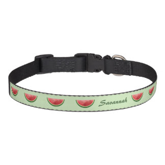 Watermelon Fruit Slices On Green With Pet's Name Pet Collar