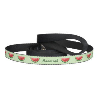 Watermelon Fruit Slices On Green With Pet's Name Pet Leash