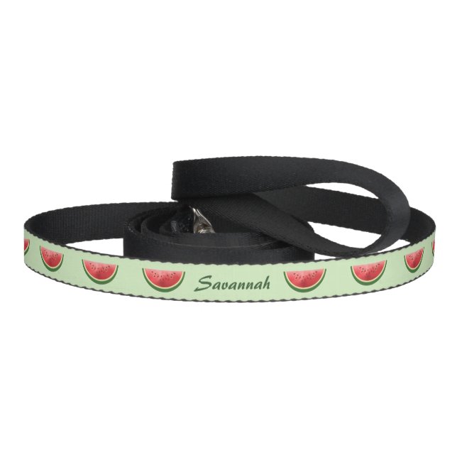 Watermelon Fruit Slices On Green With Pet's Name Pet Leash (Handle)