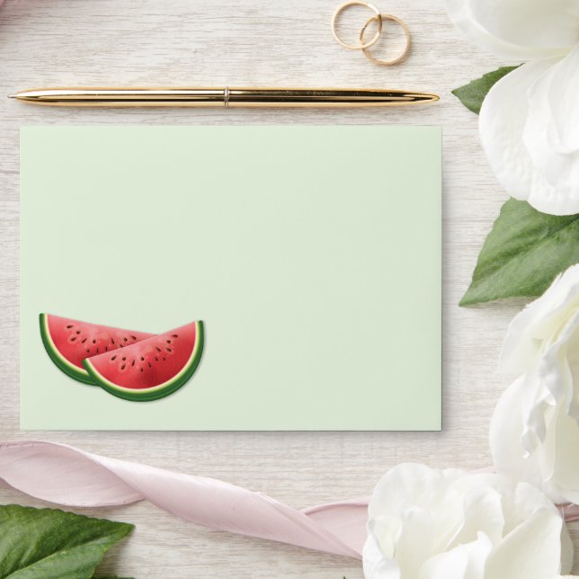 Watermelon Fruit Slices On Green With Red Inside Envelope (Wedding)