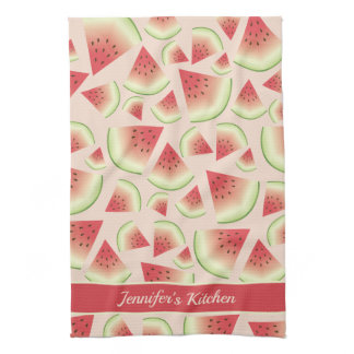 Watermelon Fruit Slices Pattern And Custom Text Kitchen Towel