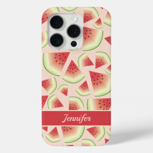 Watermelon Fruit Slices Pattern   Custom Name iPhone 15 Pro Case