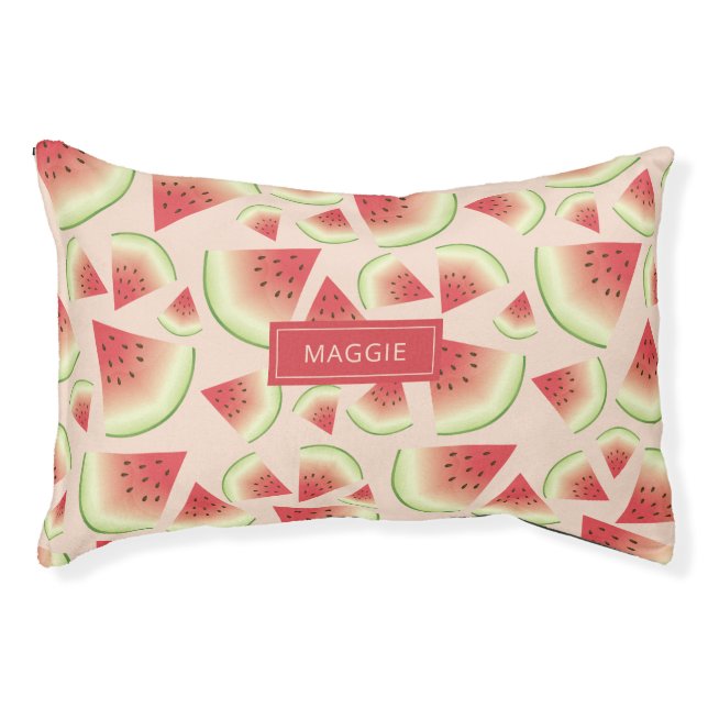 Watermelon Fruit Slices Pattern & Custom Pet Name Bed (Front)