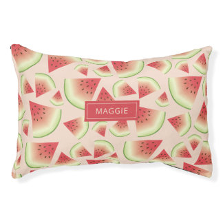 Watermelon Fruit Slices Pattern & Custom Pet Name Pet Bed