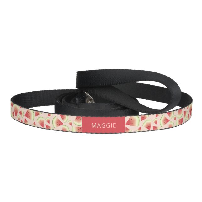 Watermelon Fruit Slices Pattern & Custom Pet Name Pet Leash (Handle)