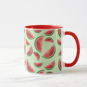 Watermelon Fruit Slices Pattern On Green Mug
