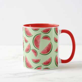 Watermelon Fruit Slices Pattern On Green Mug