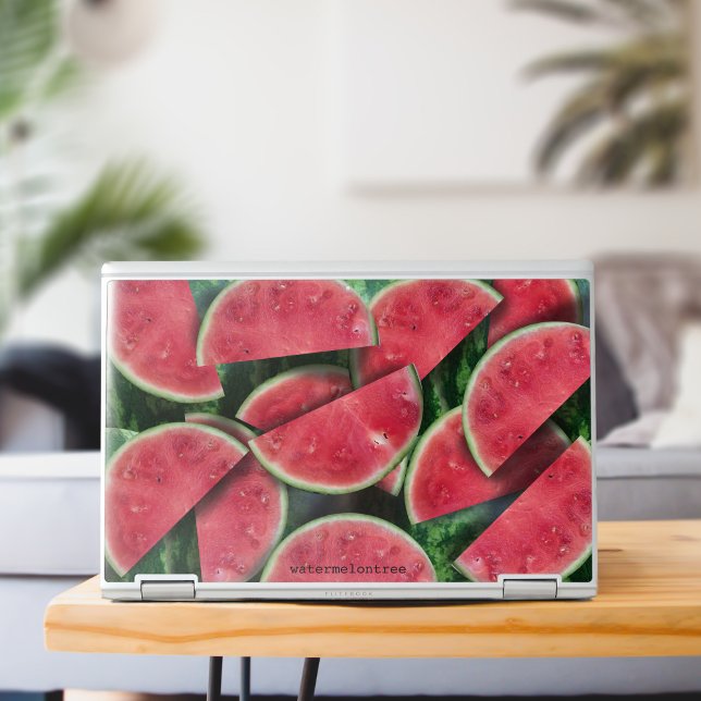 Watermelon Fruit Slices Pattern Personalized HP Laptop Skin (A fun watermelon themed laptop skin with space for your name)
