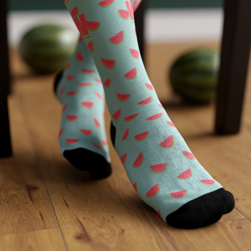 Watermelon Fruit Slices Pattern Teal Summer Socks