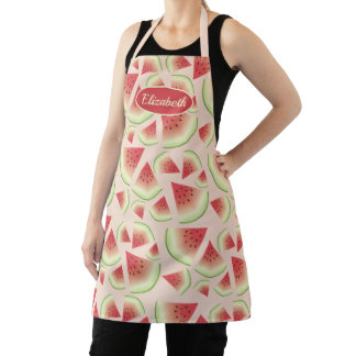 Watermelon Fruit Slices Pattern With Custom Name Apron