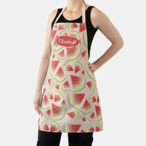 Watermelon Fruit Slices Pattern With Custom Name Apron