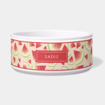 Watermelon Fruit Slices Pattern With Custom Name Bowl<br><div class="desc">Destei's cartoon illustration of a triangle shaped watermelon fruit slice as a pattern. There is also a personalizable text area for a name.</div>