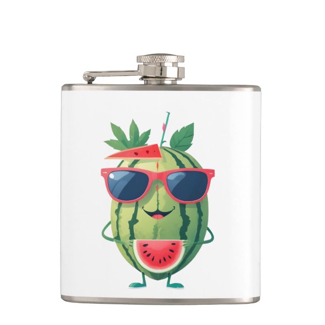 Watermelon Fun Cheerful Vacation Tropical Drink  Flask (Front)