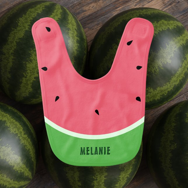 Watermelon Fun Pink and Green Cute Baby Bib (🍉The official fruit of the summer! 🍉 Just add your little watermelon's name. )