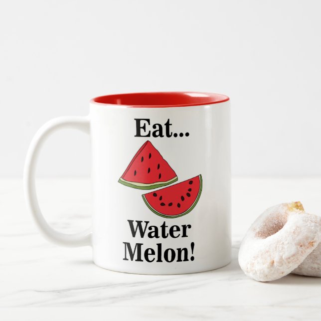 Watermelon Funny Summer Fruit Two-Tone Coffee Mug (With Donut)