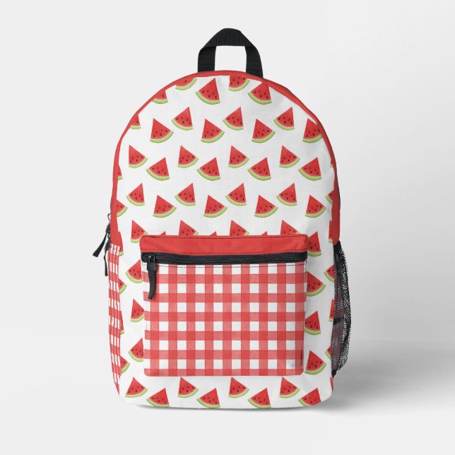 Watermelon Gingham Printed Backpack (Front)