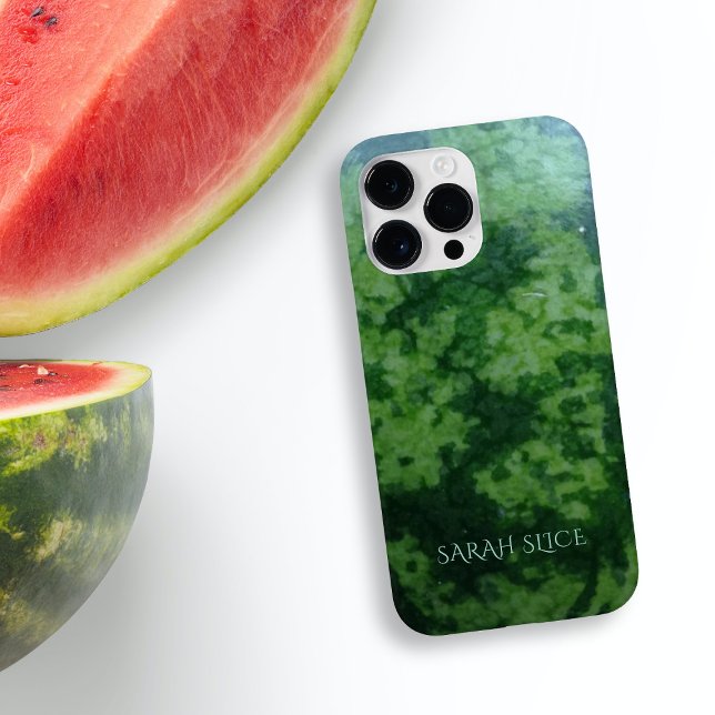 Watermelon Green Fruit Rind Monogrammed Case-Mate iPhone Case (A fun green watermelon rind phone case with space for your name)