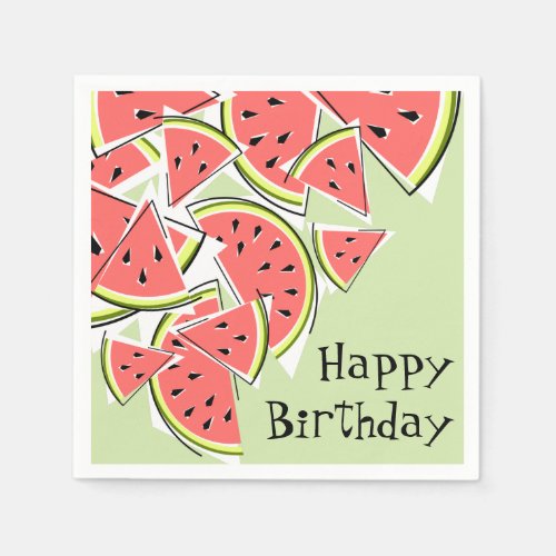 Watermelon Green Happy Birthday napkins paper