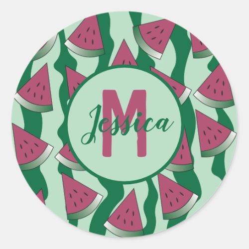 Watermelon green monogram sticker