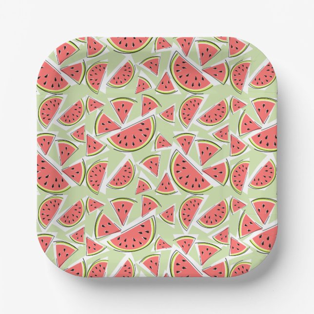 Watermelon Green Multi square Paper Plates (Front)