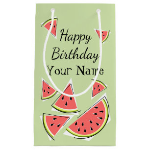 Watermelon Green Pieces Birthday Name Small Gift Bag