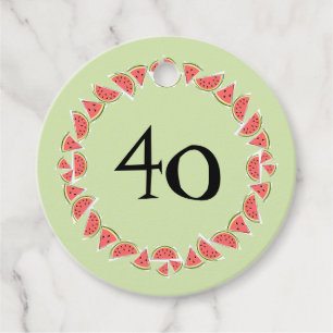 Watermelon Green Pieces Circle Age 40 text back Favor Tags