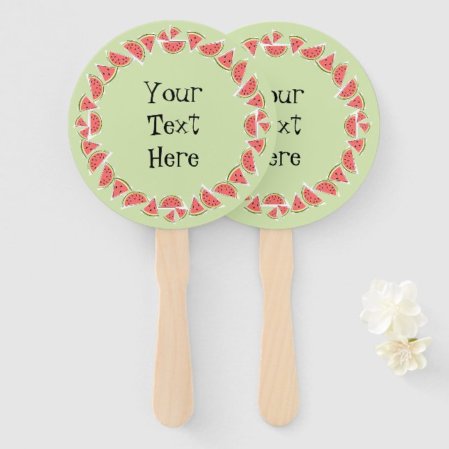 Watermelon Green Pieces Circle Text Hand Fan (Front and Back)