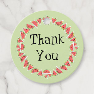 Watermelon Green Pieces Circle Thank You text back Favor Tags