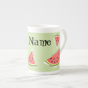 Watermelon Green Pieces Name Bone China Mug