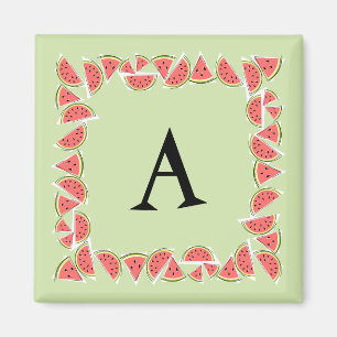 Watermelon Green Pieces Square Monogram Magnet