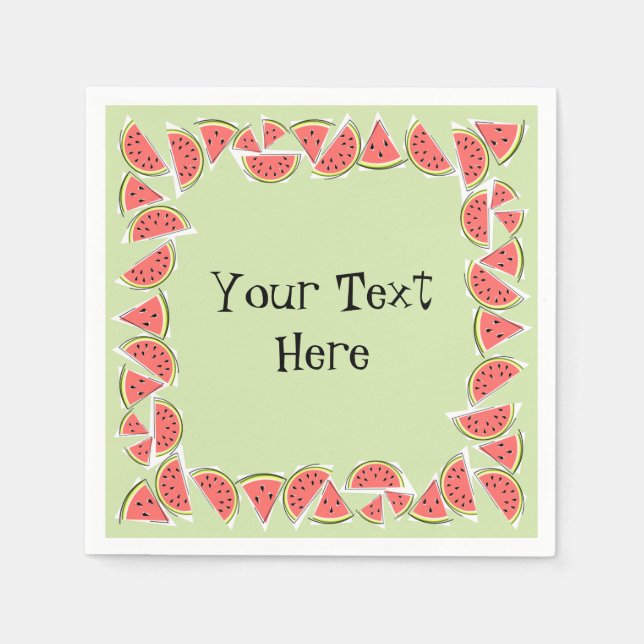 Watermelon Green Pieces Square Text Napkins (Front)