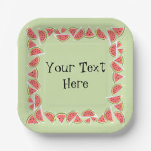 Watermelon Green Pieces Square Text Paper Plates